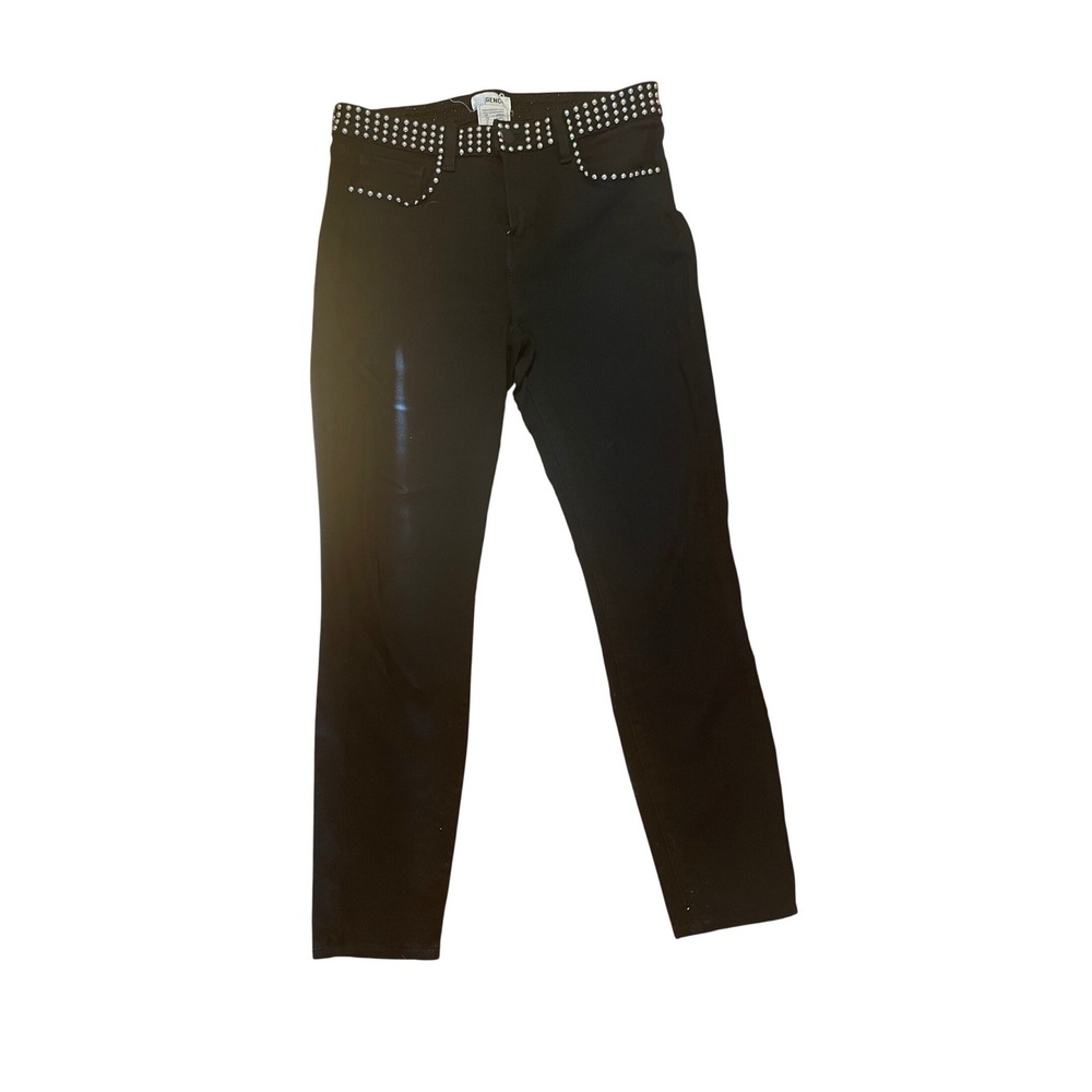 L'AGENCE Y2K Skinny Jeans Silver Studded Black Waistband Rocker Size 28